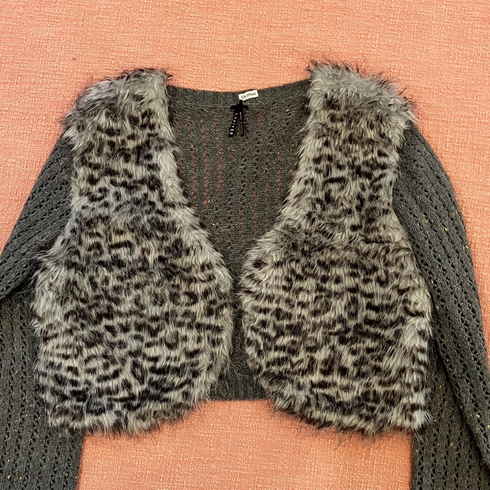 Lapis wool blend Gray bolero knit Sweater with Faux Fur